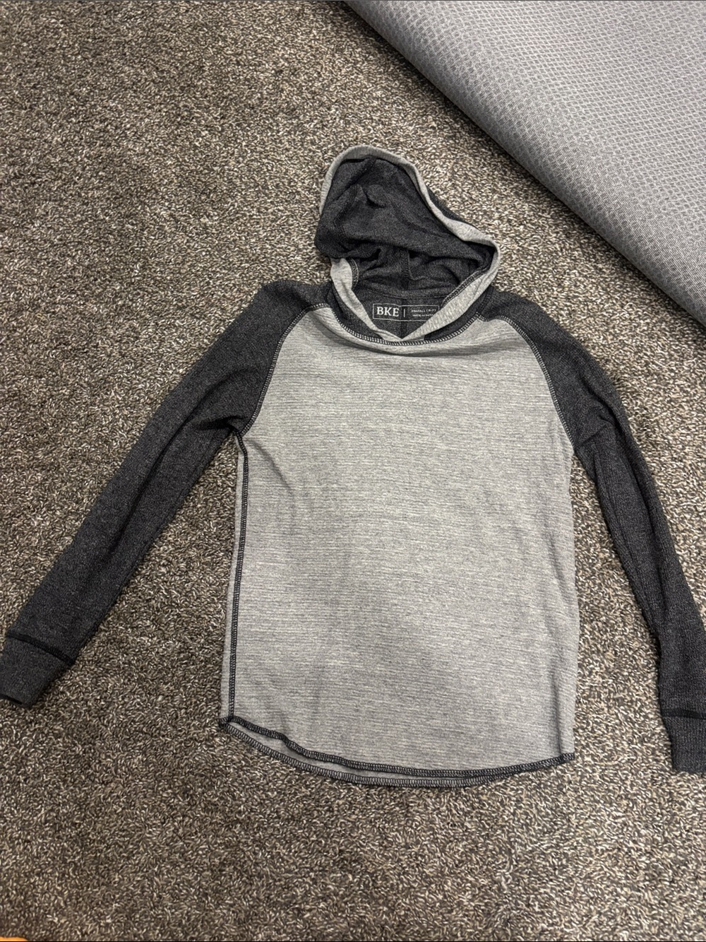 BKE boys Light Gray Front with Dark Gray Sleeves Hooded Sweater